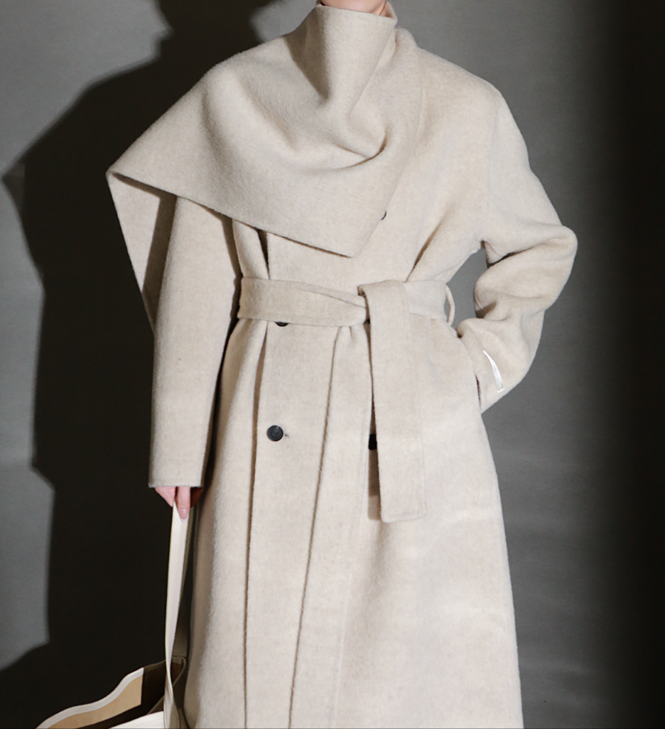 Elle Scarf Collar Cashmere Coat Oat