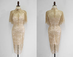 Theresa French Lace Dress Beige