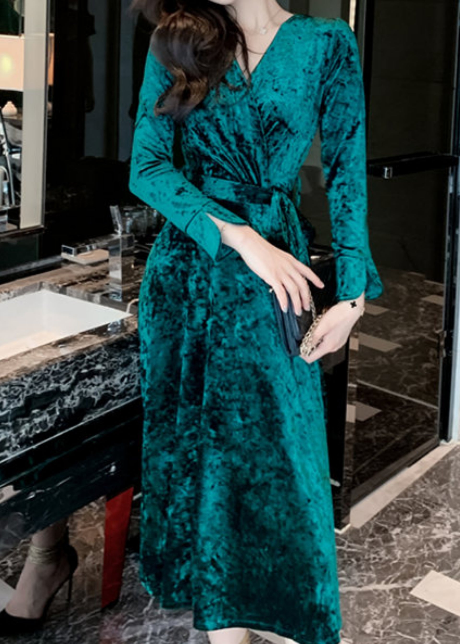 Philomena Velvet Dress Green