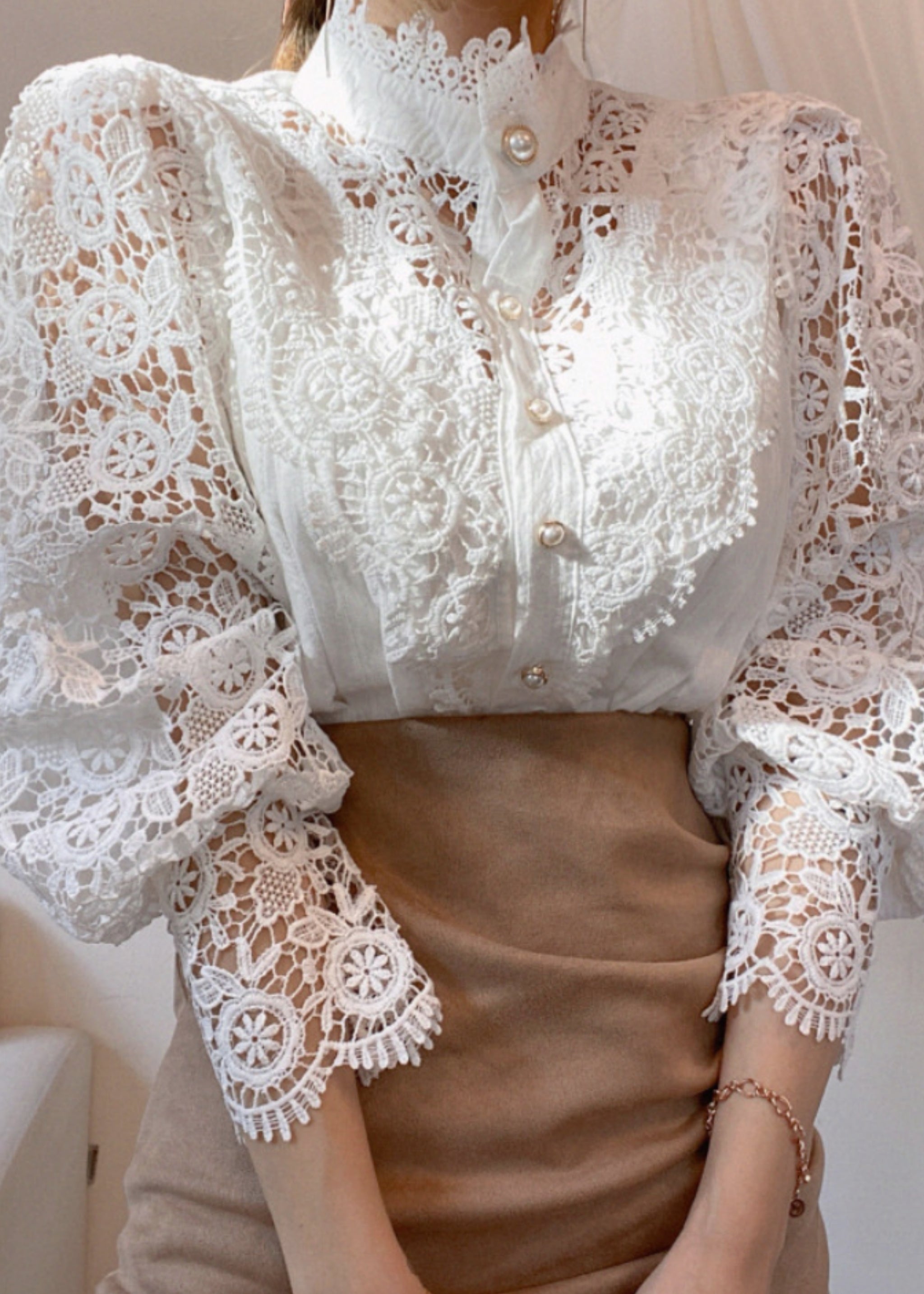 Kam Signature Lace Blouse White