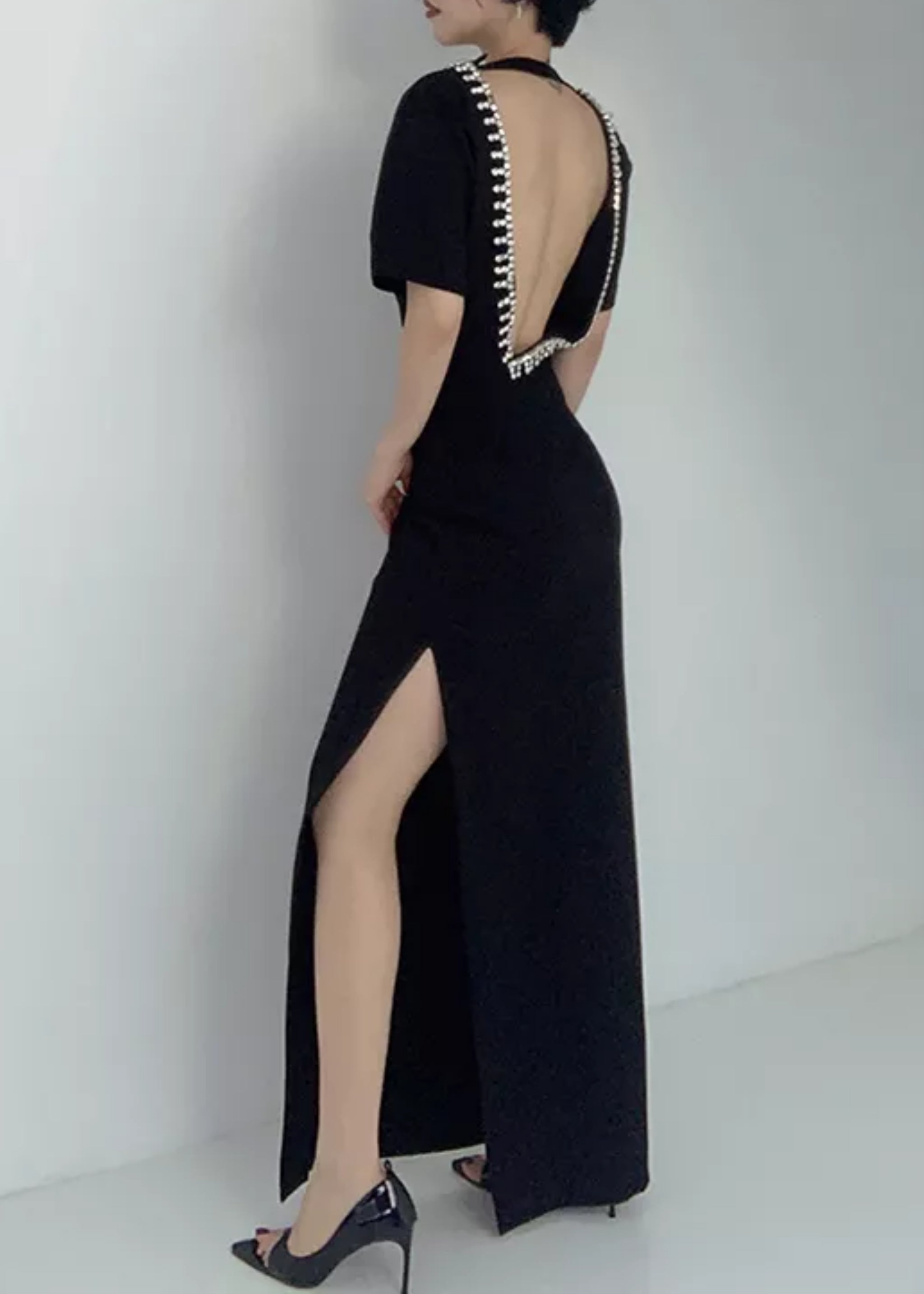 Perez Jeweled Backless Dress