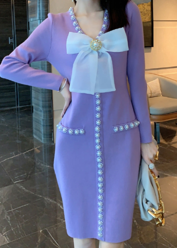 Roma Pearl Knit Dress Purple