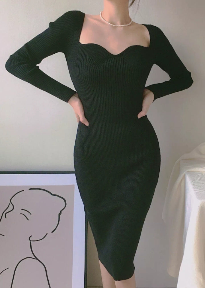 Elena French Knit Dress Black