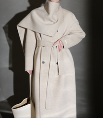 Elle Scarf Collar Cashmere Coat Oat