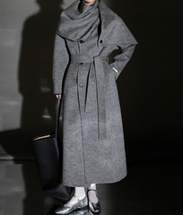 Elle Scarf Collar Cashmere Coat Grey