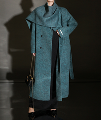 Elle Scarf Collar Cashmere Coat Teal