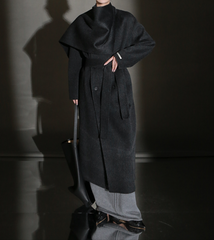 Elle Scarf Collar Cashmere Coat Black