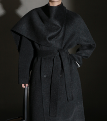 Elle Scarf Collar Cashmere Coat Black