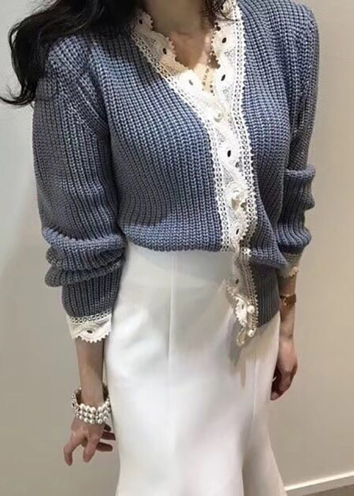 Marbella Lace Knit Sweater Azul