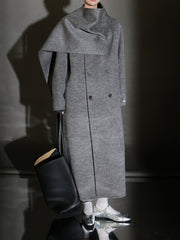 Elle Scarf Collar Cashmere Coat Grey