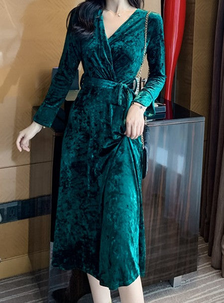 Philomena Velvet Dress Green