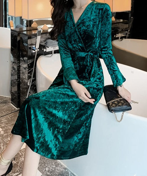 Philomena Velvet Dress Green