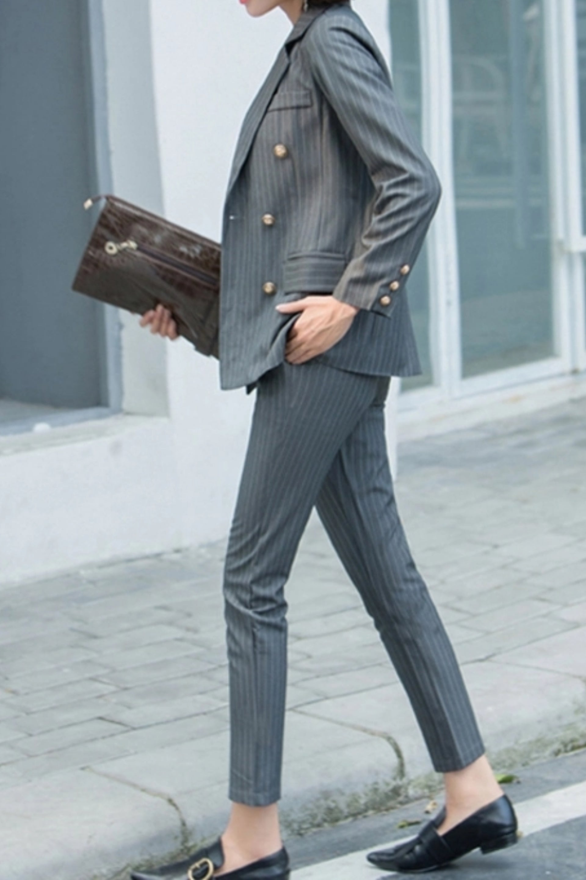 Ema Pinstripe Suit Grey