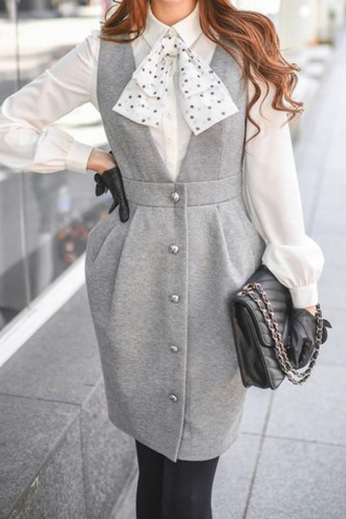 Blair Suspenders Dress Grey