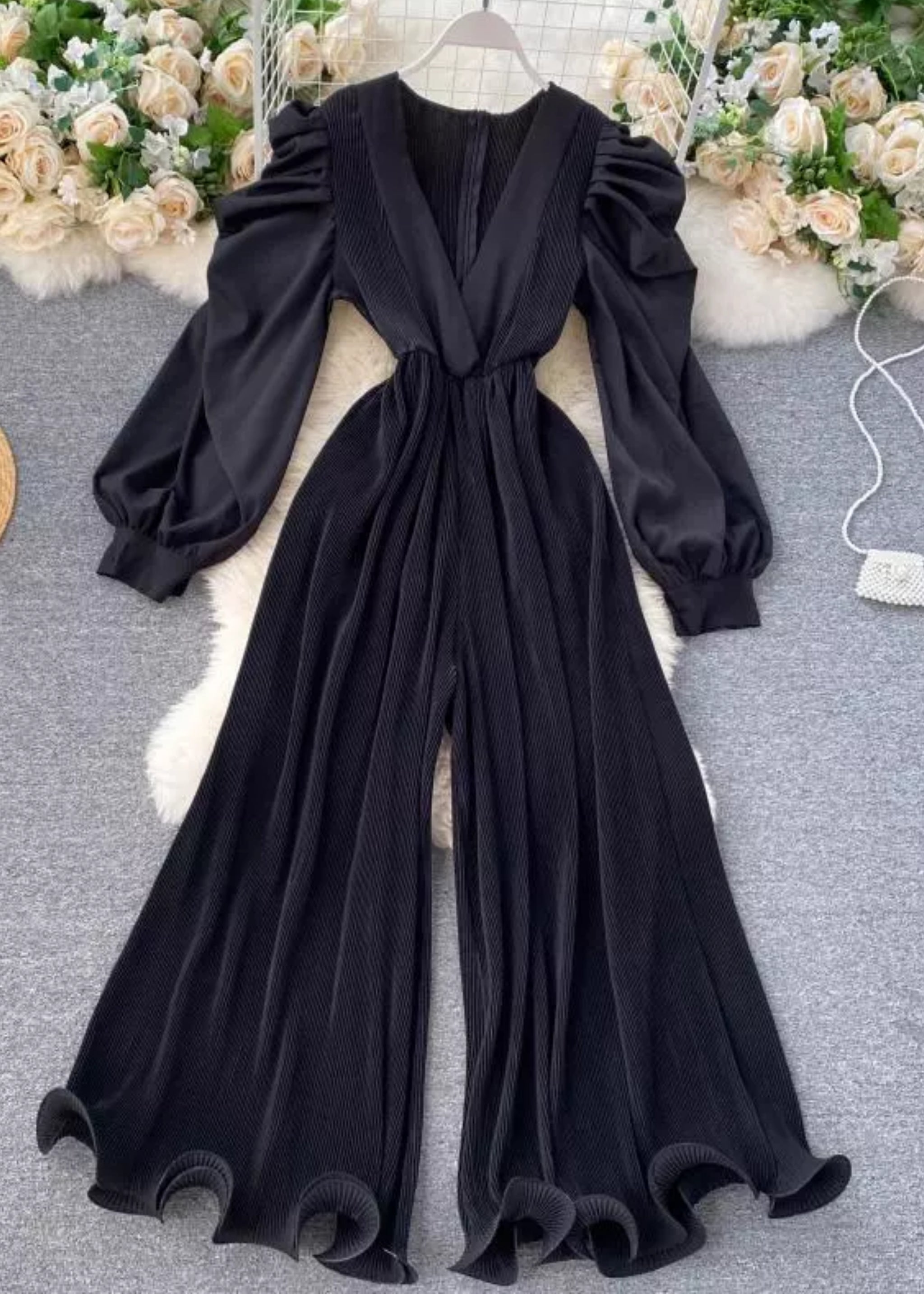 Luxe* Canda Chiffon Toga Jumpsuit (Black) | Carrislabelle