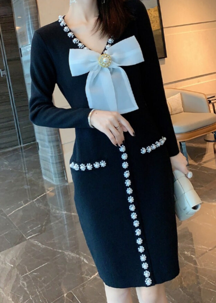 Roma Pearl Knit Dress Black