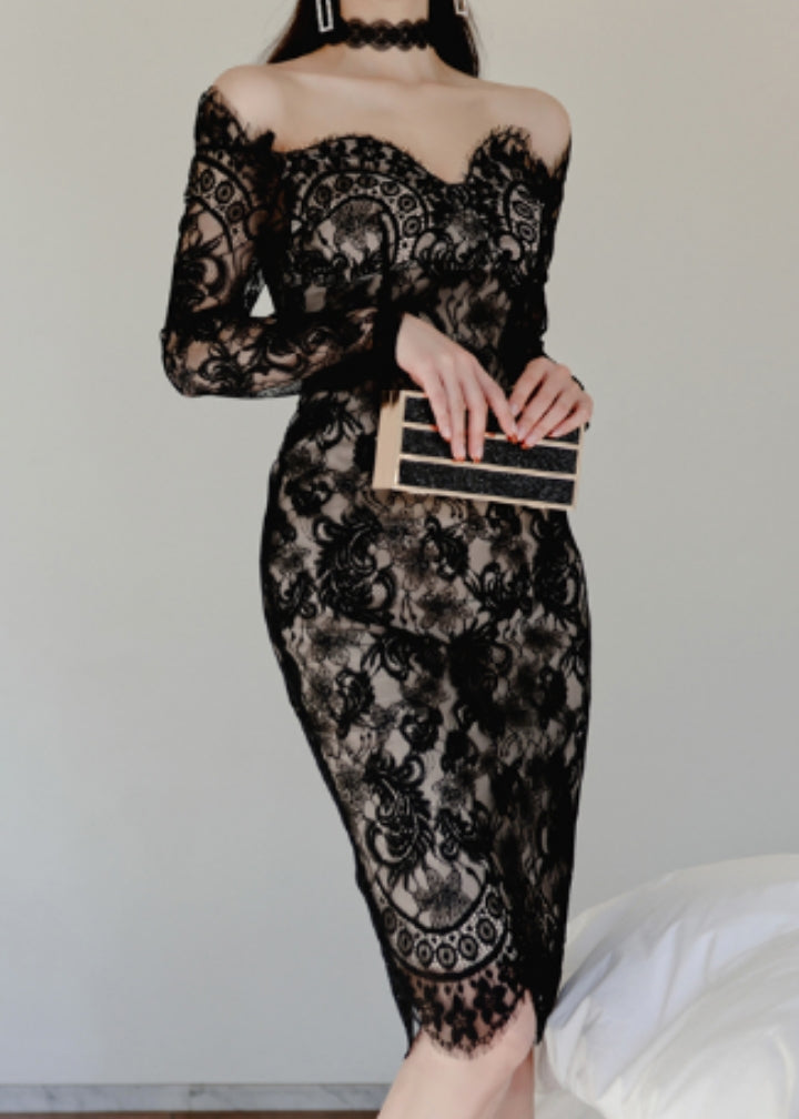 Black Luxe Lace Pencil Dress