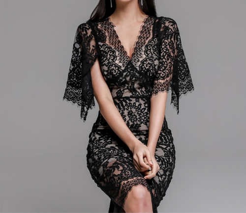 Ciara Italian Lace Dress Black