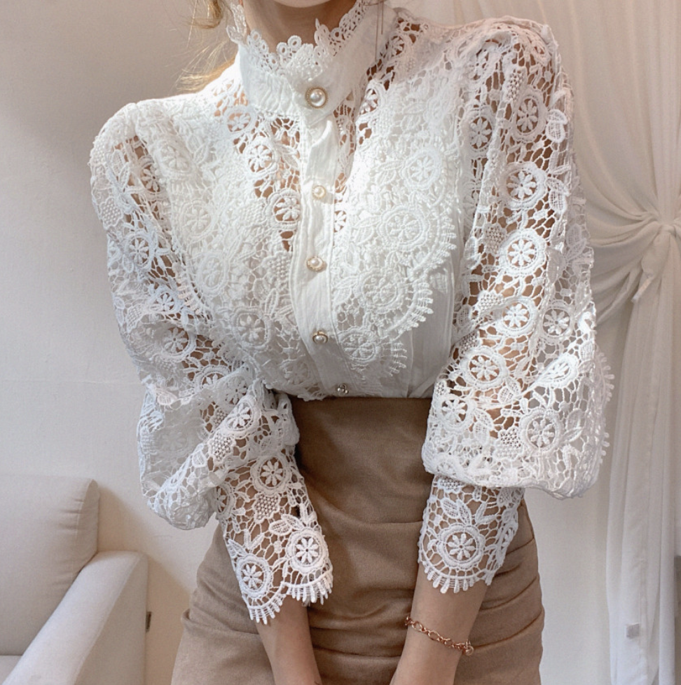 Kam Signature Lace Blouse White Kam Signature Lace Blouse White