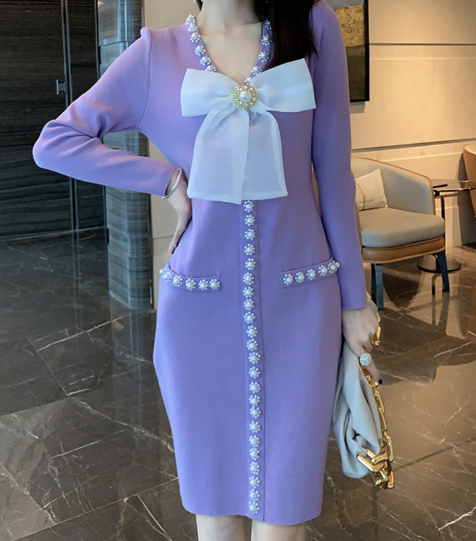 Roma Pearl Knit Dress Purple