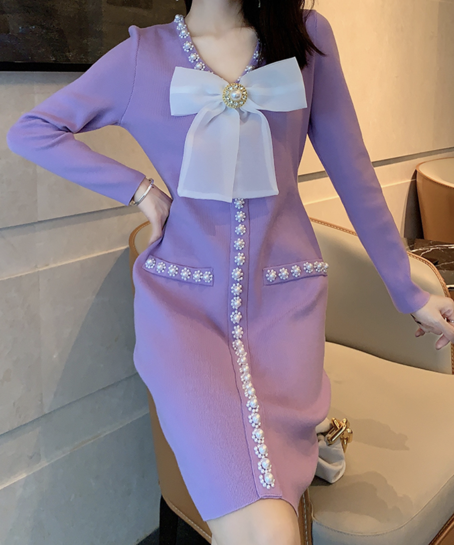 Roma Pearl Knit Dress Purple