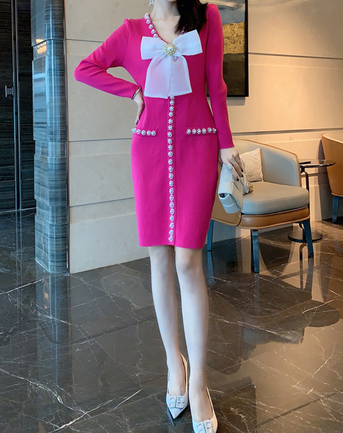 Roma Pearl Knit Dress Pink